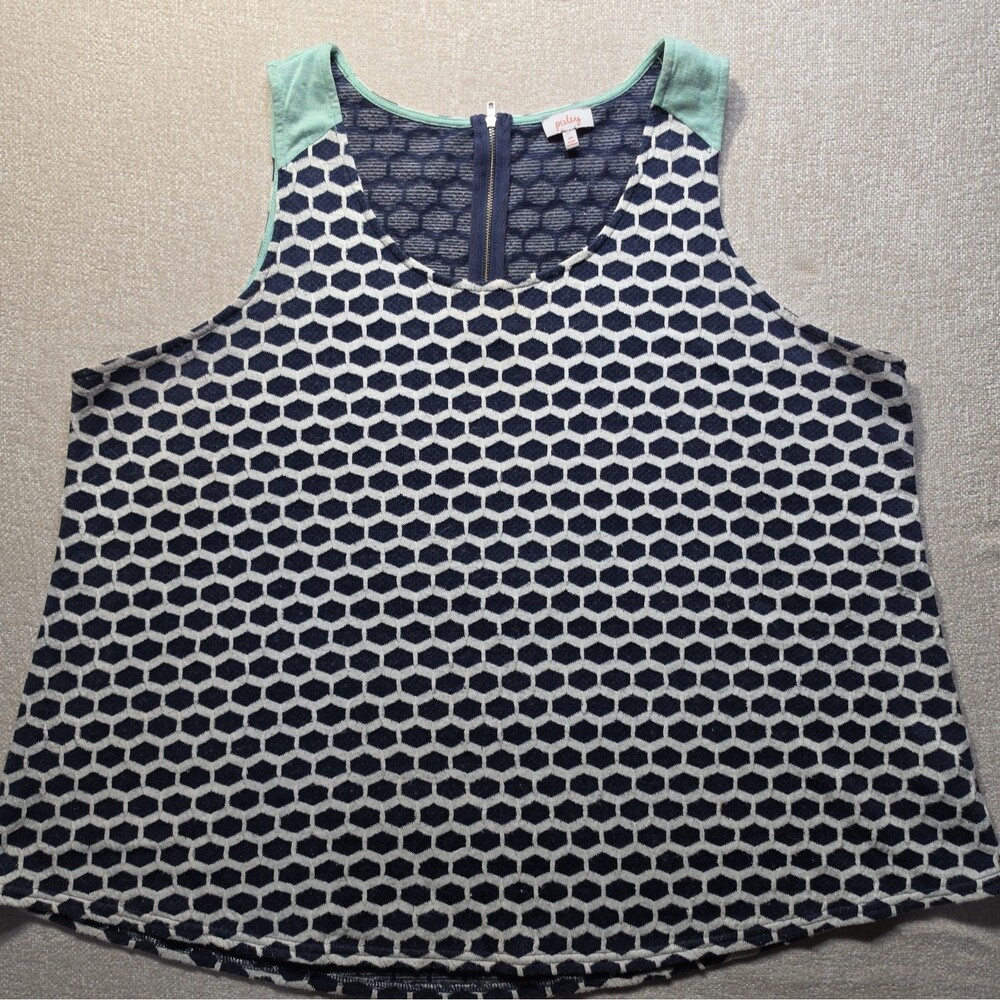 Pixley Womens Blue Sleeveless Shirt Size Small Geometric Print High Low Top
